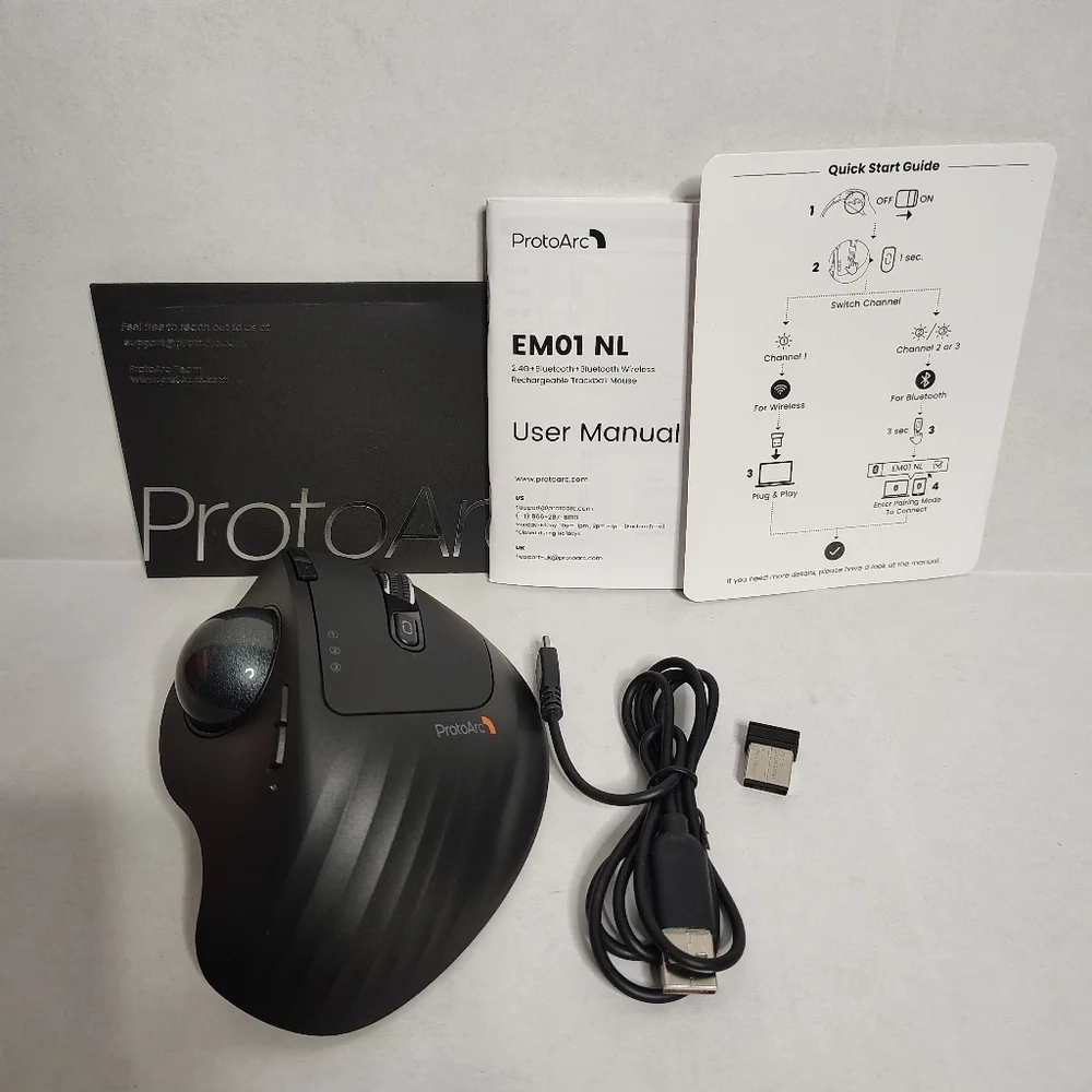 ProtoArc EM01 NL Ergonomic Bluetooth Wireless Trackball Mouse Rollerball Thumb